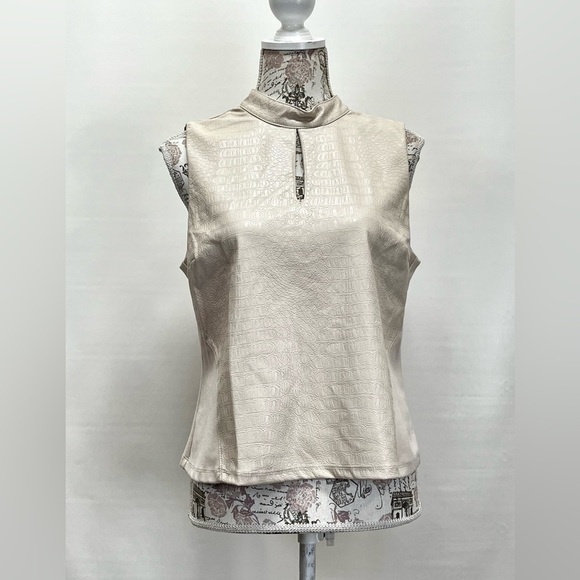 MARC‎ NEW YORK Beige crocodile print keyhole front sleeveless top size M. - Picture 7 of 11